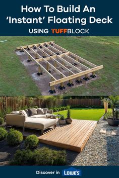 the instructions for how to build an instant floating deck using tuff block