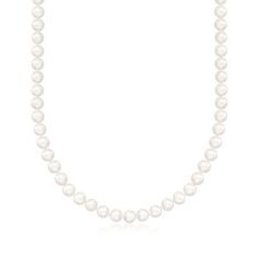 Ross-Simons - 7-8mm Cultured Pearl Necklace with 14kt Yellow Gold. 36" White Topaz Earrings, Akoya Pearl Earrings, Front Back Earrings, Fine Jewelery, White Pearl Necklace, Cultured Pearl Necklace, Pearl Necklaces, Discount Jewelry, Pearl Strands