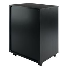 a black cabinet with wheels on it