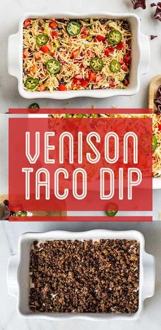 three dishes filled with veggie taco dip