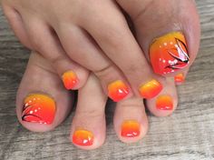 Orange Toenail Designs, Caribbean Nails Colors, Orange Pedicure Toenails, Tangerine Nails Design, Holiday Toe Nails Summer, Yellow Toe Nail Designs, Orange Toe Nail Designs, Orange Pedicure Ideas, Caribbean Nails Designs