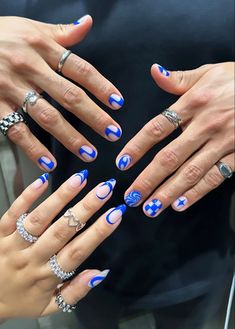 Nail Ideas For Men, Matching Couple Nails, Blue Design Nails, Nail Ideas For Couples, Blue Gel Nails, Mens Nails, Punk Nails, Hard Nails, Blue Nail Designs