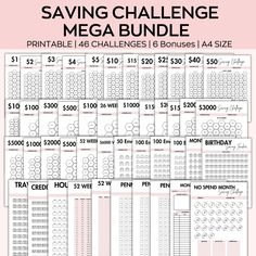 the printable mega bundle is shown with text that says, saving challenge mega bundle