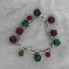 5 For $25 Nwot Red/ Green Bells Bracelet 7 Inches Long Silver Chain Lobster Claw Closure Bells Bracelet, Lobster Claw, Womens Jewelry Bracelets, Lady In Red, Red Green, Silver Chain, Women Jewelry, Bracelet, Chain