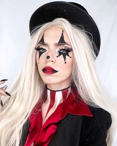 Easy Diy Halloween Makeup, Clown Costume Diy, Halloween Makeup Diy Easy, Circus Halloween Costumes, Girl Halloween Makeup, Circus Makeup, Halloween Makeup Clown, Halloween Make-up Looks, Diy Halloween Makeup