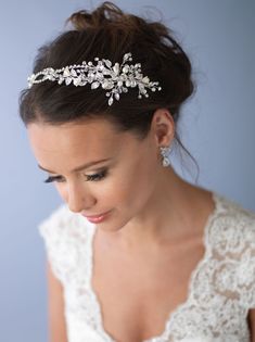 a woman wearing a bridal hair comb