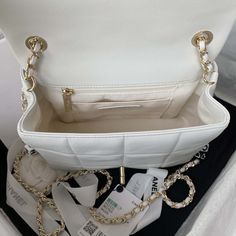 Size:17 × 14 × 7 cm Size:19 × 16 × 7.5 cm Shoulder/ Backpack bag Lambskin & Gold-Tone Metal Adjustable Chain Shoulder Strap Designer interlocking C detailed. Interior Lambskin lining. Beautifully structured flap-over design Genuine imported Lambskin leather. Shoulder Backpack, Backpack Bag, Flap Bag, White Bag, Clutch Wallet, Lambskin Leather, Gold Tone Metal, Fashion Games, Backpack Bags