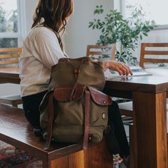 Built to travel with you everyday, with tons of space and a padded back, our rugged Lennon Backpack is comfortable and sturdy enough to tag along no matter where you are headed. Equally as suited for the office as it is for the trail. Constructed from full grain vegetable tanned leather and 18 oz 100% cotton canvas the bag is built to last and will only get better with age. Dimensions: 12” x 16” x 8.5” Weight: Approx. 4 lbs Full-grain vegetable-tanned leather & 18 oz. cotton canvas Interior lapt The Trail, Luggage Tag, Vegetable Tanned Leather, Leather Goods, Luggage Tags, Laptop Sleeve, Laptop Sleeves, Tan Leather, Leather Backpack