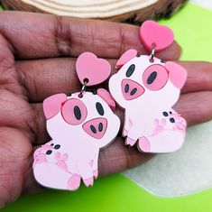 Pig Cute, Fat Pig, Pig Earrings, Cute Piggies, Pink Earrings, Heart Studs, Anime Inspired, Hazbin Hotel, Sensitive Ears