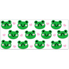 green frog faces with hearts on white background