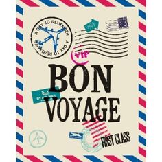 the front cover of bon voyage first class, with stamps and postmarks on it