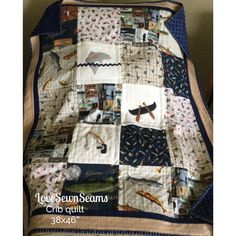 a quilted blanket with pictures on it and the words, foot sewns club quilt