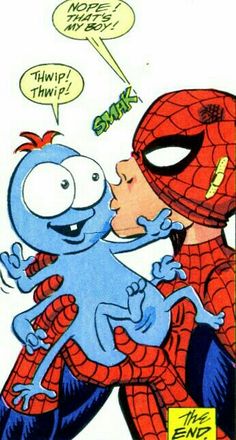 the amazing spider - man and his friend are kissing in front of each other,