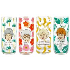 the golden girls drinking glasses are shown in three different designs