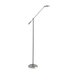 a metal floor lamp on a white background with the light turned on and dimming