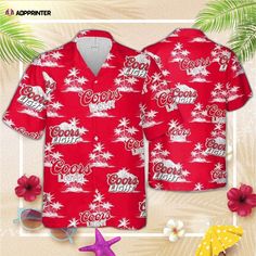 Summer Vibes Coors Light Beer Coconut Island Pattern Hawaiian Shirt For Men And Women Red Hawaiian Shirt For Summer Beach, Red Camp Shirt For Beach And Summer, Red Hawaiian Shirt For Summer Beach Season, Red Summer Hawaiian Shirt For Beach Season, Red Beach Shirt For Summer, Red Summer Beach Shirt, Red Summer Shirt For Beach Season, Red Camp Shirt For Beach Vacation, Red Camp Shirt For Vacation Beach Season