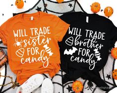 Brother Sister Halloween, Girls Football Shirt, Sassy Svg, Halloween Shirts Kids, Cricut Halloween, Halloween Silhouettes, Sibling Shirts, Svg Kids, Toddler Halloween