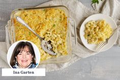 an image of a casserole dish with a woman's face next to it