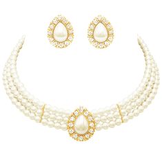 Teardrop Simulated Pearl And Rhinestone Crystal 3 Piece Choker Necklac – Rosemarie Collections Statement Bracelets, Bridal Jewelry Collection, Bridal Bracelet