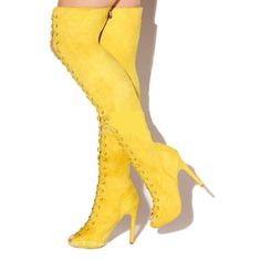 Thigh High Yellow Boots, Ladies Long Boots, Over Knee Boots, Yellow Boots, Boots Womens, Long Boots, Crazy Shoes, Thigh High Boots, Thigh High