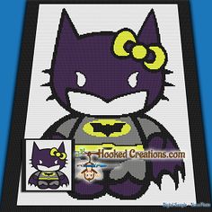 an image of a cross - stitch pattern of a cat with glasses and a bat