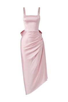 PINK ZURI SILK SATIN ASYMMETRIC EVENING DRESS | 21Six | CULT MIA Silk Bow Dress, Satin Dress Outfit Casual, Midi Satin Skirt Outfit, Satin Dress Outfit, Satin Skirt Outfit, Pink Satin Dress, Pink Silk Dress, Chic Dress Classy, Silk Satin Dress