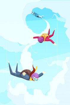 two people in the sky with parachutes above them - miscellaneous objects / objects illustrations