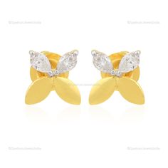 Get this exotic and trendy 18k Yellow Gold Earrings studded with Diamond that will provide you a classy look. Flaunt your style and fashion with this stunning ornament. ✧✧Welcome To Our Shop Spectrum Jewels India✧✧ ""Diamond Stud Earrings For Her, 18k Yellow Gold Floral Earrings Jewelry, Natural Brilliant Cut Diamond Dainty Earrings For Wedding Gift"" ★PRODUCT SPECIFICATION★ * ITEM CODE - SEE-16230 (SEE-1630E) * EARRING LENGTH - 10 Millimeters Approx * EARRING WIDTH - 10 Millimeters Approx * MET Gold Marquise Cubic Zirconia Earrings, Gold Marquise Diamond Earrings For Wedding, Marquise Yellow Gold Cubic Zirconia Earrings, Gold Marquise Pierced Earrings, Marquise Diamond Earrings In Yellow Gold For Wedding, Yellow Gold Marquise Diamond Earrings For Wedding, Marquise Yellow Gold Diamond Wedding Earrings, Gold Marquise Earrings, Gold Flower Earrings With Prong Setting For Wedding