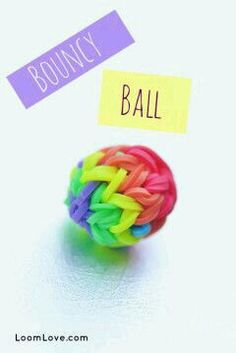 a colorful ball with the word bouncey on it next to a purple and yellow sticker