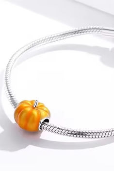 Pumpkin bead charm bracelet Orange Sterling Silver Jewelry With Round Beads, Halloween Silver Jewelry With Round Beads, Hypoallergenic Sterling Silver Charm Bracelet With Round Beads, Silver Round Beads Jewelry For Halloween, Sterling Silver Charm Bracelet With Round Beads, Silver Jewelry With Round Beads For Halloween, Orange Hypoallergenic Sterling Silver Jewelry, Hypoallergenic Orange Sterling Silver Jewelry, Orange Jewelry With Silver Beads For Gift