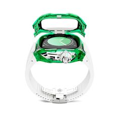 ADVENTURE AWAITS Experience the pinnacle of craftsmanship with the Racing Sport Transparent Edition, designed exclusively for Apple Watch Ultra 1 and 2. Our master artisans have meticulously created a Sapphire Green transparent case crafted from advanced nylon, accentuated with titanium details, and paired with a specialized high-density translucent FKM rubber strap. Each RS-Transparent case is a testament to precision engineering, featuring over 50 individually designed components to ensure a f Modern Green Watch With Bracelet Strap, Modern Green Watches For Gift, Apple Watch Sport, Apple Watch Ultra, Apple Watch Case, Watch Ultra, Sport Watches, Watch Case, Adventure Awaits