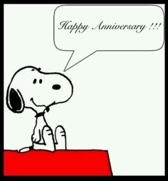 a cartoon dog with a thought bubble saying happy anniversary