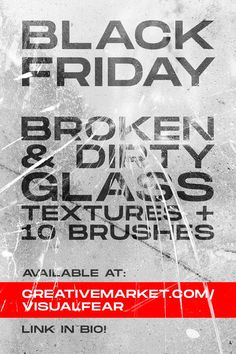 Need textures? This pack includes: 75 Broken glass textures and Dirty Glass textures, also 10 brushes for Procreate and Photoshop. Get all this Black friday. Available now @creativemarket #brokenglasstexture #dirtyglasstexture #glasstexture #procreatebrushes #brushesforprocreate #photoshopbrushes #brushesforphotoshop #dirtytextures #grungebrushes #crackedglass Broken Glass, Glass Texture