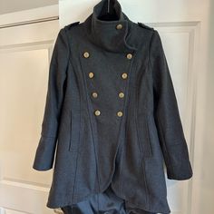 Gorgeous Unworn Military Style Avant- Guard Peacoat With A Tulip Hem. Tags Are Not Attached But The Spare Buttons Are Still Attached To Inside Tag (See Picture). Wool Blend Slate Gray With Brass Buttons. Size 10 Avant Guard, Brass Buttons, Slate Gray, Military Style, Military Fashion, Fashion Inspo Outfits, Wool Blend, Outfit Inspirations, Fashion Inspo