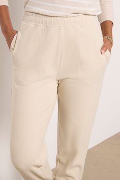 Finished in soft brushed rib fabric, these Varley sweatpants are the perfect comfy-chic staple, featuring a pull-on elastic waist, cropped length, and pockets at the front and back. Tuck in a tee or complete the set with the matching Timberley Half Zip Midlayer. | VARLEY Women's Brushed Rib Slim Cuff Pants, Size XL, Taupe Back Tuck, Cuff Pants, Rib Fabric, Comfy Chic, Cuffed Pants, Ribbed Fabric, Half Zip, Rib Knit, Elastic Waist