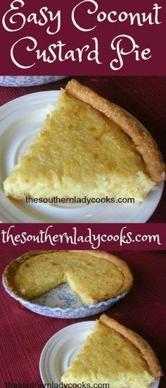 two slices of coconut custard pie on plates