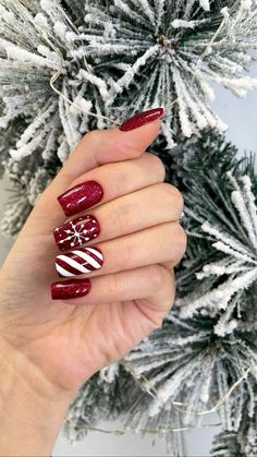 Get ready to sparkle this holiday season with this elegant Christmas nail design! Featuring a classic wintery mix of deep reds, snowy whites, and shimmering golds, this look is perfect for anyone who wants a festive touch without going overboard. Each nail has its own unique holiday twist, from cute snowflakes and candy canes to delicate ornaments and sparkling stars. Whether you’re headed to a holiday party or simply want to feel the Christmas spirit, these nails will add a dash of holiday magic to any outfit. Perfect for those who love a chic, sophisticated Christmas look with a hint of whimsy. #christmasnailsacrylic #christmasnailart #nailsoftheday Christmas Gel Nails Designs Winter, Winter Nail Art Designs, Holiday Themed Nails, Easy Diy Ideas, Festive Nail Art, Christmas Nail Art Designs