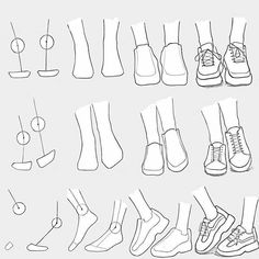 a bunch of different types of shoes and socks on a white background with the words how to draw tennis shoes