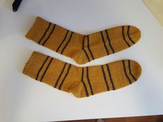 Hufflepuff Socks Knitting, Harry Potter Knit, Harry Potter Socks, Knit Wool Socks, Socks Knitting, Harry Potter Hufflepuff, Knitted Socks, Yarn Projects, Wool Socks