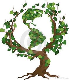 the earth is made up of green leaves and branches, as if it were in a tree