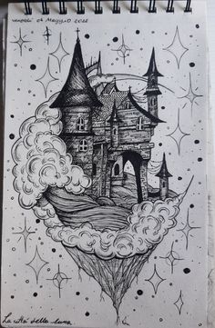 a drawing of a castle in the sky