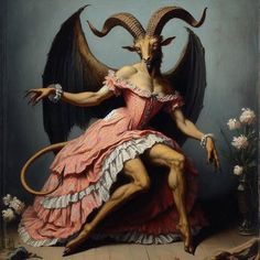 a painting of a demon sitting on top of a woman's body with horns