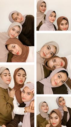 four pictures of women in hijabs posing for the camera