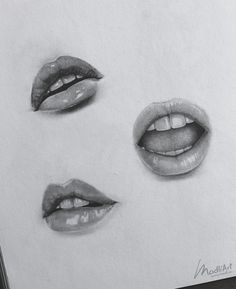 pencil drawing of three different lips