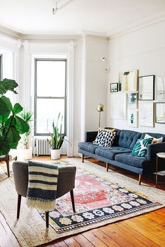 a living room filled with furniture and lots of plants