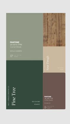 the pantone color scheme is shown in shades of brown, green and beiges