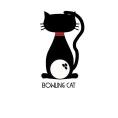 a black cat sitting on top of a white background with the words bowling cat written below it