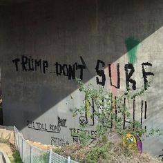 The local artists at trestles are at it again. #trumpdontsurf #trump #trestles #surfing #endemic #surfwear #uppers #lowers #cottons #middles #sanclemente Surf Camp, California Surf, Local Artists, The Locals, Surfing