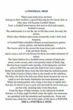 a poem written in black and white with the words'football mom'on it