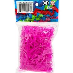 pink and purple plastic hair clips in a bag on a white background with a barcode label